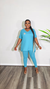 CUTTIE 2PC V-NECK LOUNGE SET (Aqua Blue)
